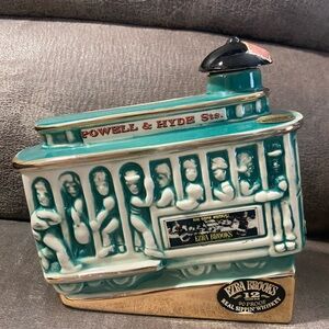 Brooks Teal and Gold Powell & Hyde Sts. Ceramic Cable Car Whiskey Decanter